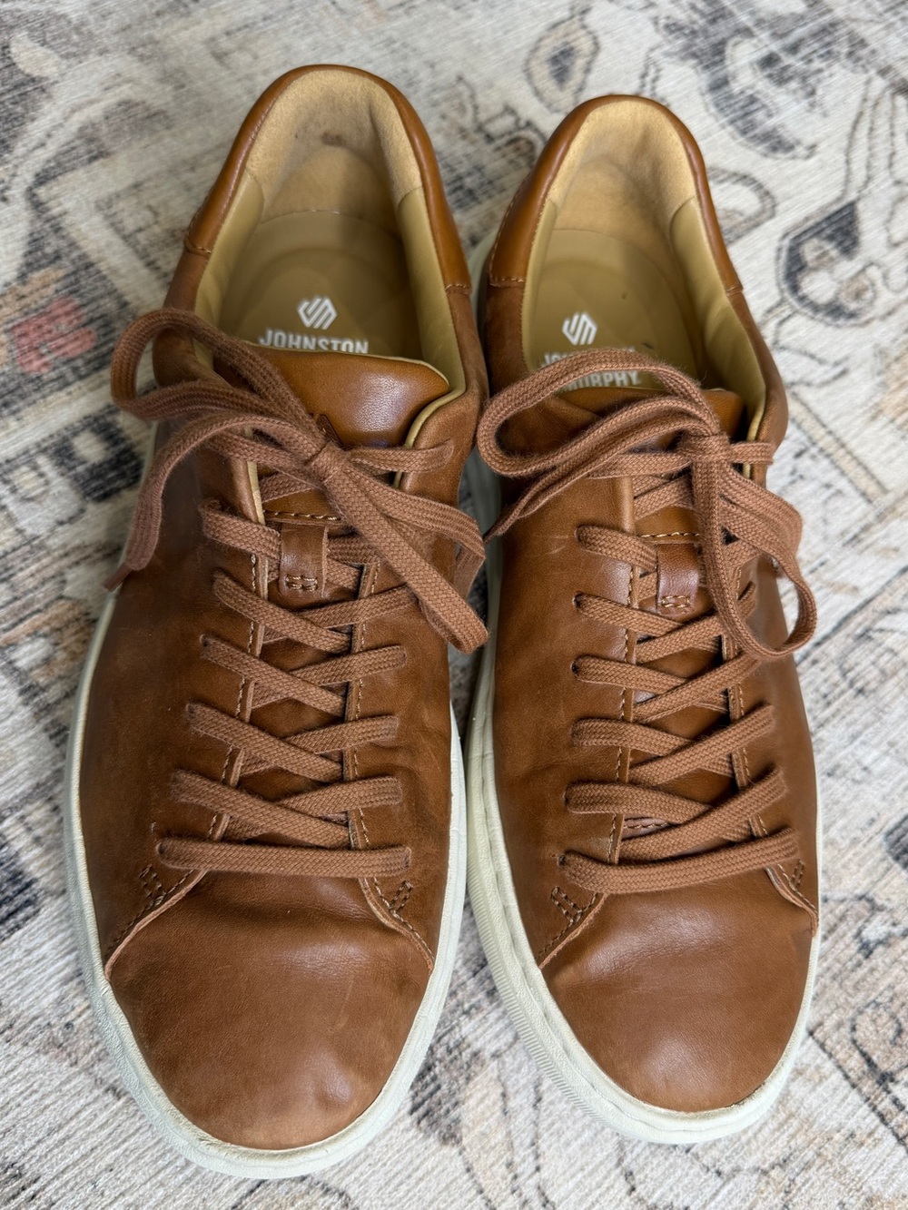 Johnston & Murphy Men's Cognac Brown Leather Lace-Up Sneakers